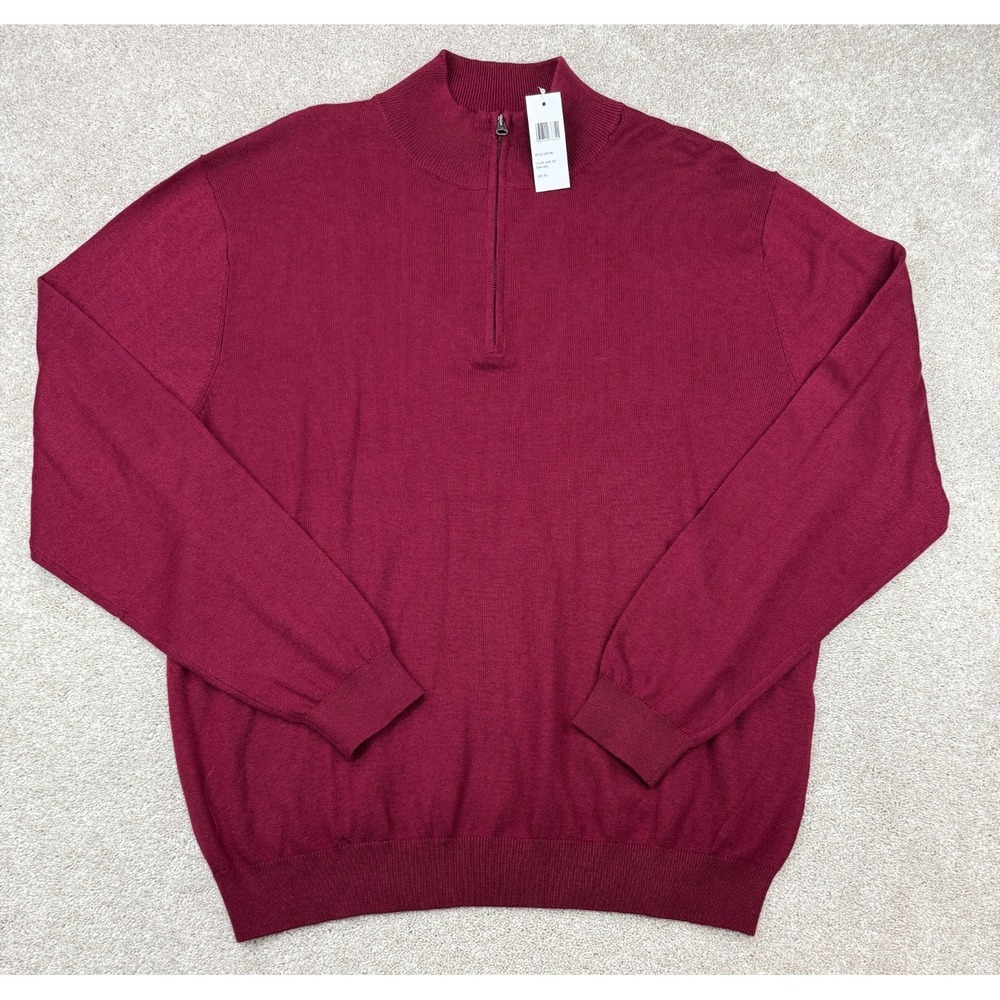 New Paul Fredrick Men XXL Burgundy Silk Cashmere Blend 1/4 Zip Sweater New FLAWS